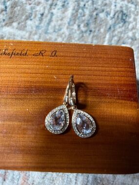 Nordstrom Gold Teardrop Halo Drop Earrings with Clear Stones